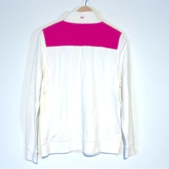 Vineyard Vines White Sweatshirt Pink Accents Small Quarter Zip - Picture 2 of 11